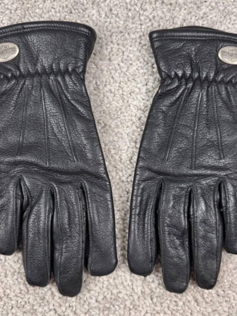 Vintage Harley Davidson Black Leather Motorcycle Gloves Metal Logo Women Size M